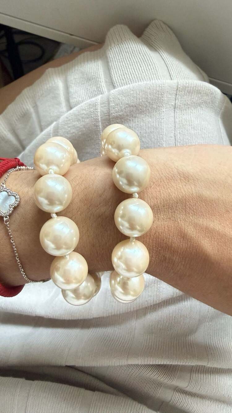Vintage Two-Strand Faux Pearl Bracelet with Ornate Gold-Tone Clasp